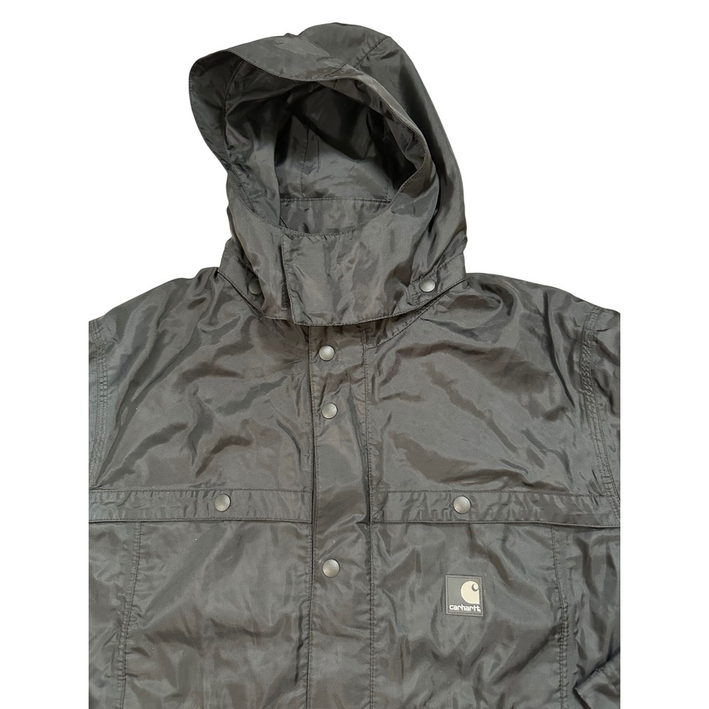 Carhartt Mens J305 BLK Black Nylon Hooded Jacket Coat Mesh Lined Size Large - Picture 2 of 7